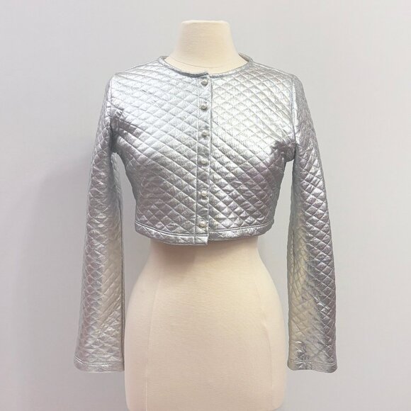 Reclaimed Vintage button front cropped silver jacket size US 6 - Picture 1 of 7